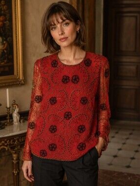 NWT Vintage 80s Stenay Silk Beaded Blouse
